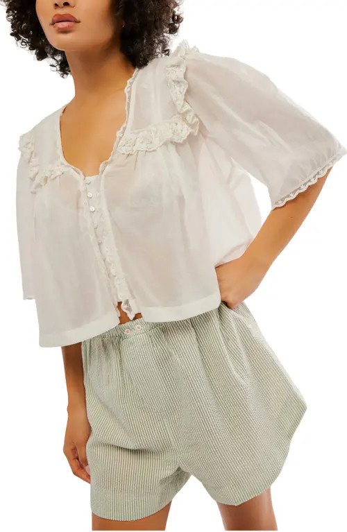 Free People Luna Ruffle Semisheer Cotton Blend Top in Optic White at Nordstrom, Size Small | Nordstrom