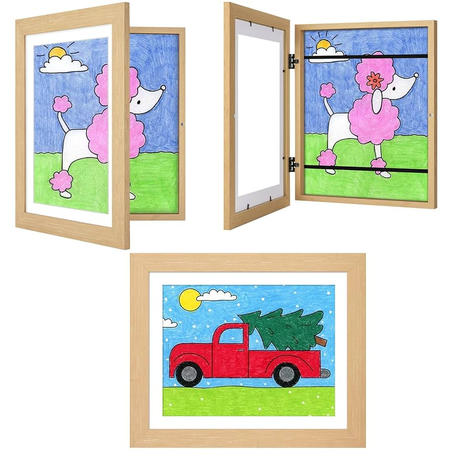 3Pack Kids Art Frames Natural Woodgrain, 10x12.5 Child Artwork Frame Without Mat Changeable Front... | Amazon (US)