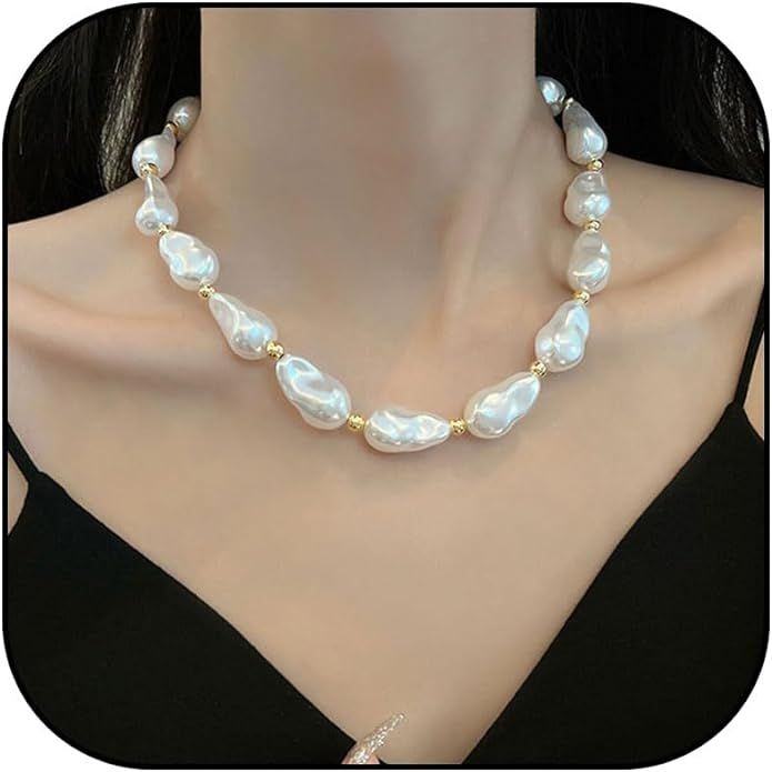 Pearl Necklaces for Women Chunky Pearl Choker Necklace Large Pearl Collar Necklace for Women Girl... | Amazon (US)