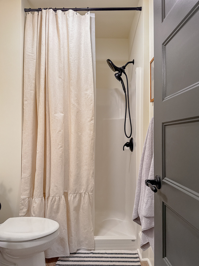 Small bathroom shower decor, shower curtain, showerhead, rustic bathroom decor 

 #LTKhome