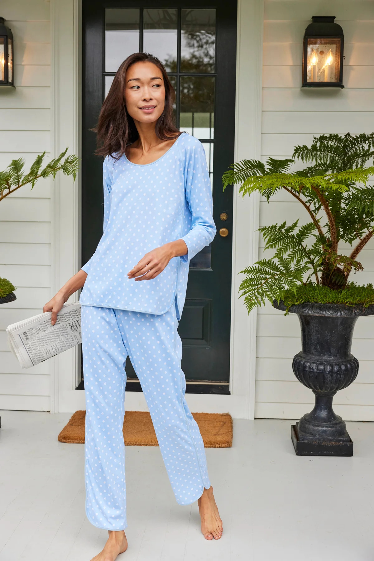 Pima Long Sleeve Bundle in French Blue Brushed Dot | Lake Pajamas