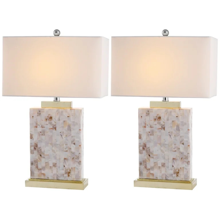 SAFAVIEH Tory 24 in. Gold Shell Table Lamp with White Polyester Shade, Set of 2 | Walmart (US)