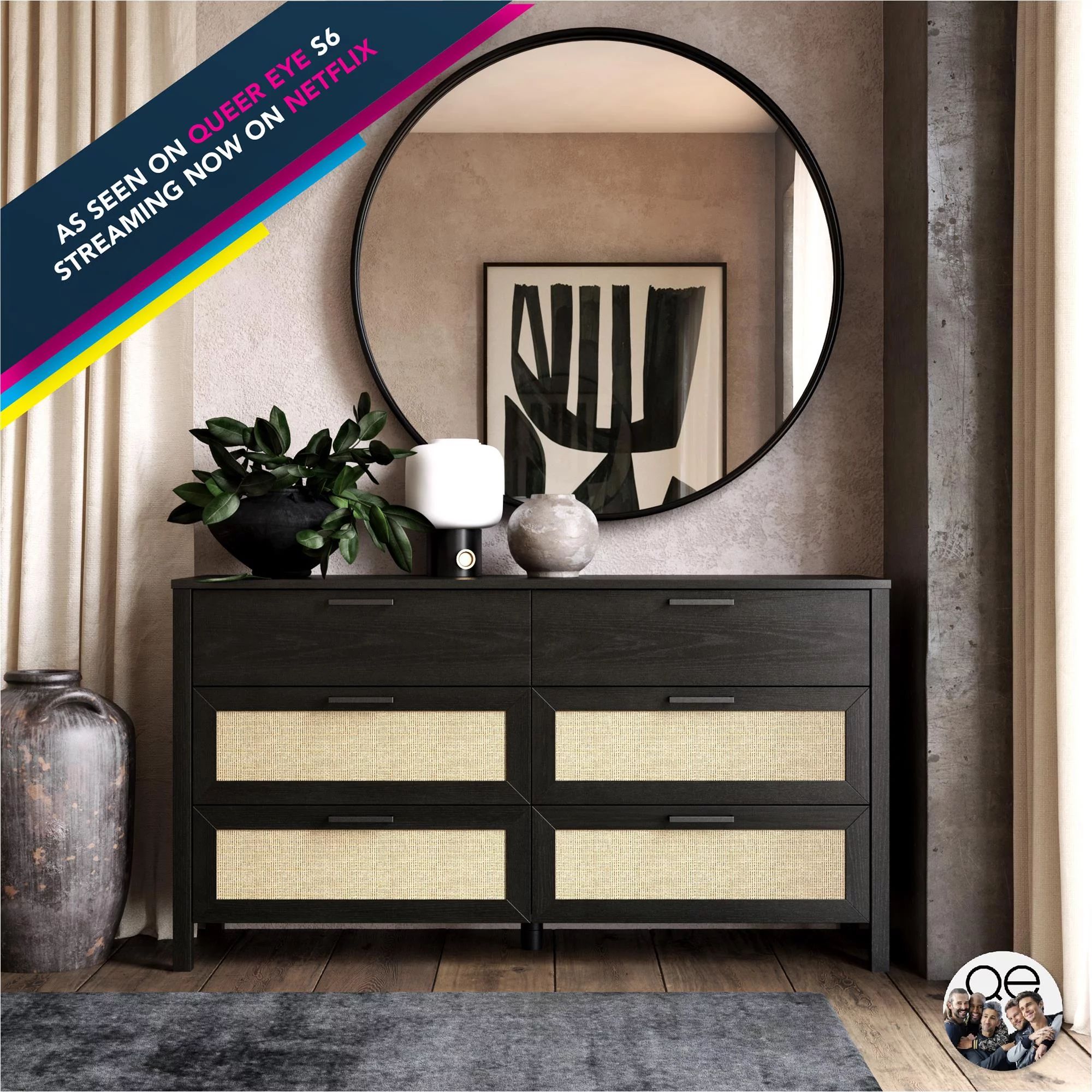 Queer Eye Wimberly 6 Drawer Dresser, Black Oak | Walmart (US)