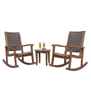 3-Piece Brown Wicker and Eucalyptus Outdoor Rocking Chair Set with Round Accent Table | The Home Depot