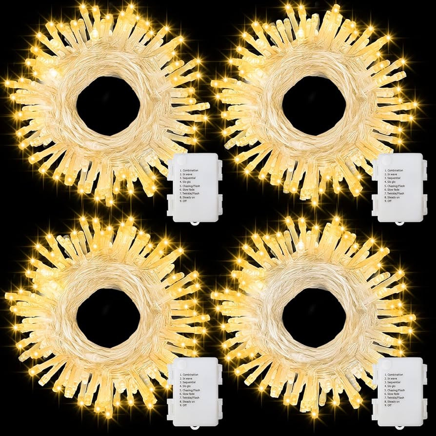 4 Pack Battery Christmas Light String 16.5Ft 50 LED Clear Wire Sting Lights Christmas Tree Wrappe... | Amazon (US)