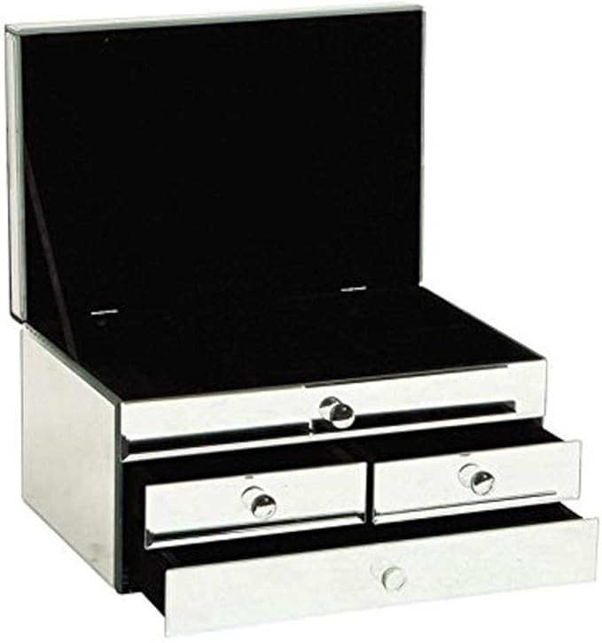Deco 79 Glass Mirrored 4 Drawer Jewelry Box, 11" x 9" x 6", Silver | Amazon (US)
