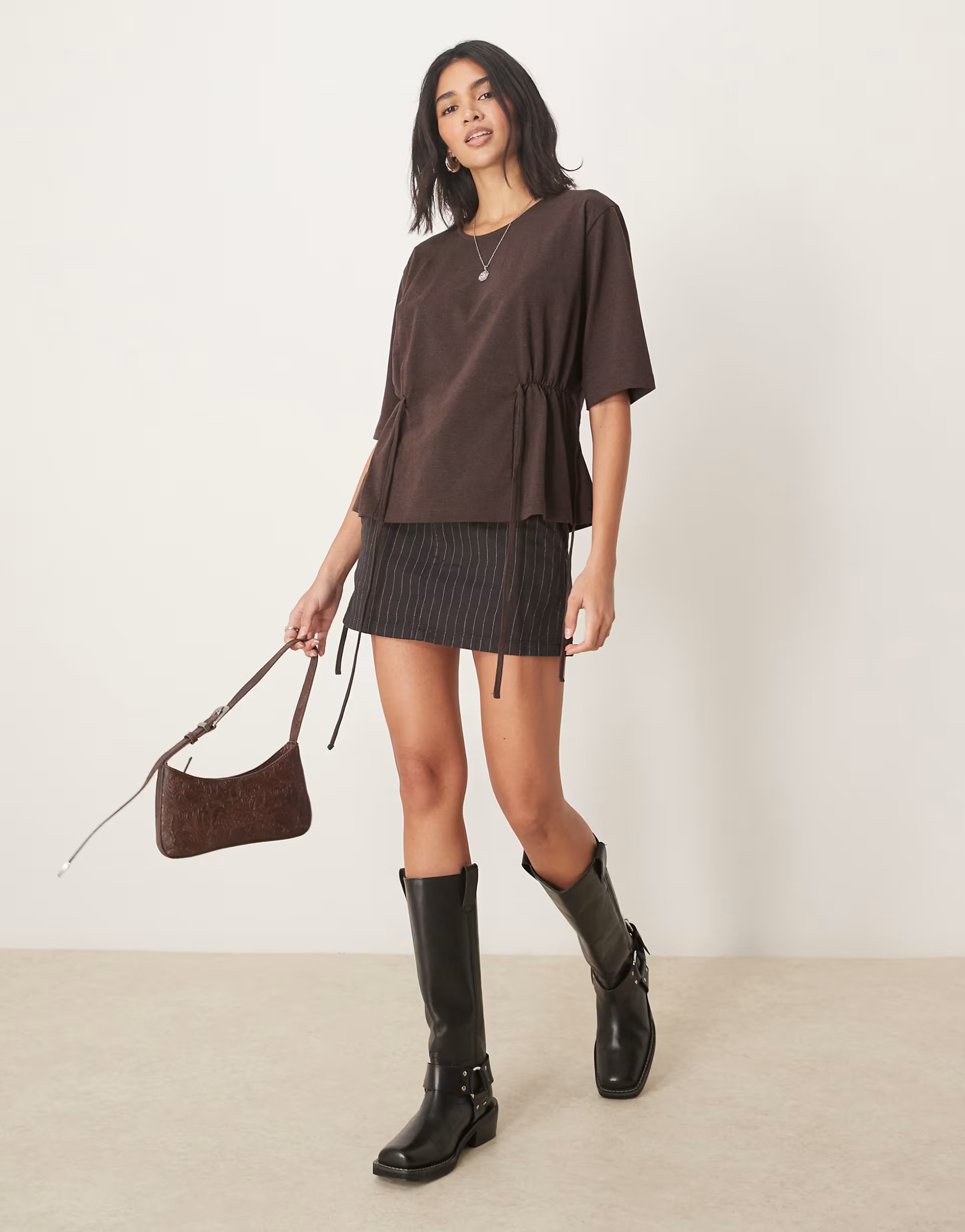 ASOS DESIGN oversized t shirt with tie detail in brown | ASOS | ASOS (Global)