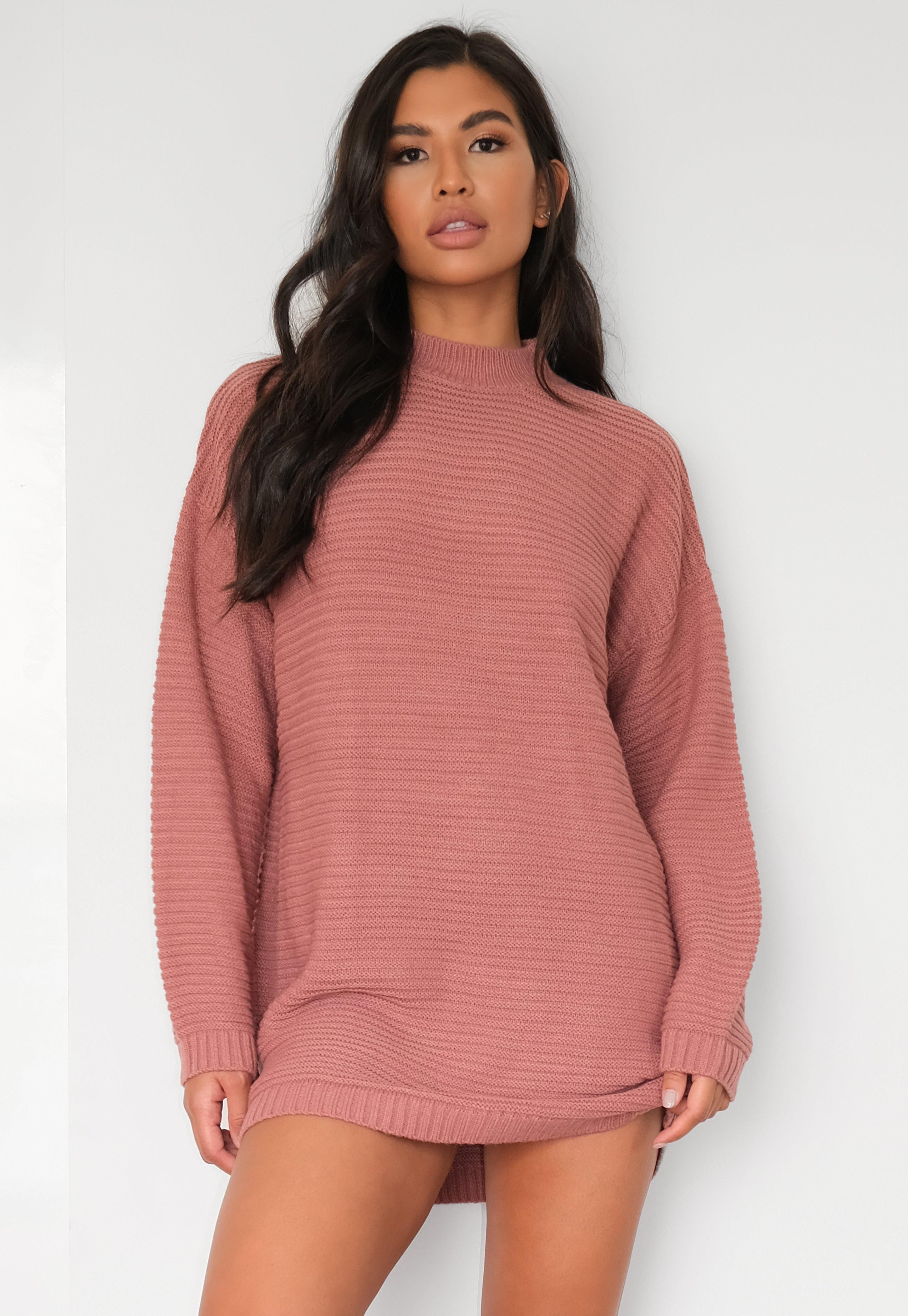 Petite Pink Rib High Neck Jumper Dress | Missguided (US & CA)
