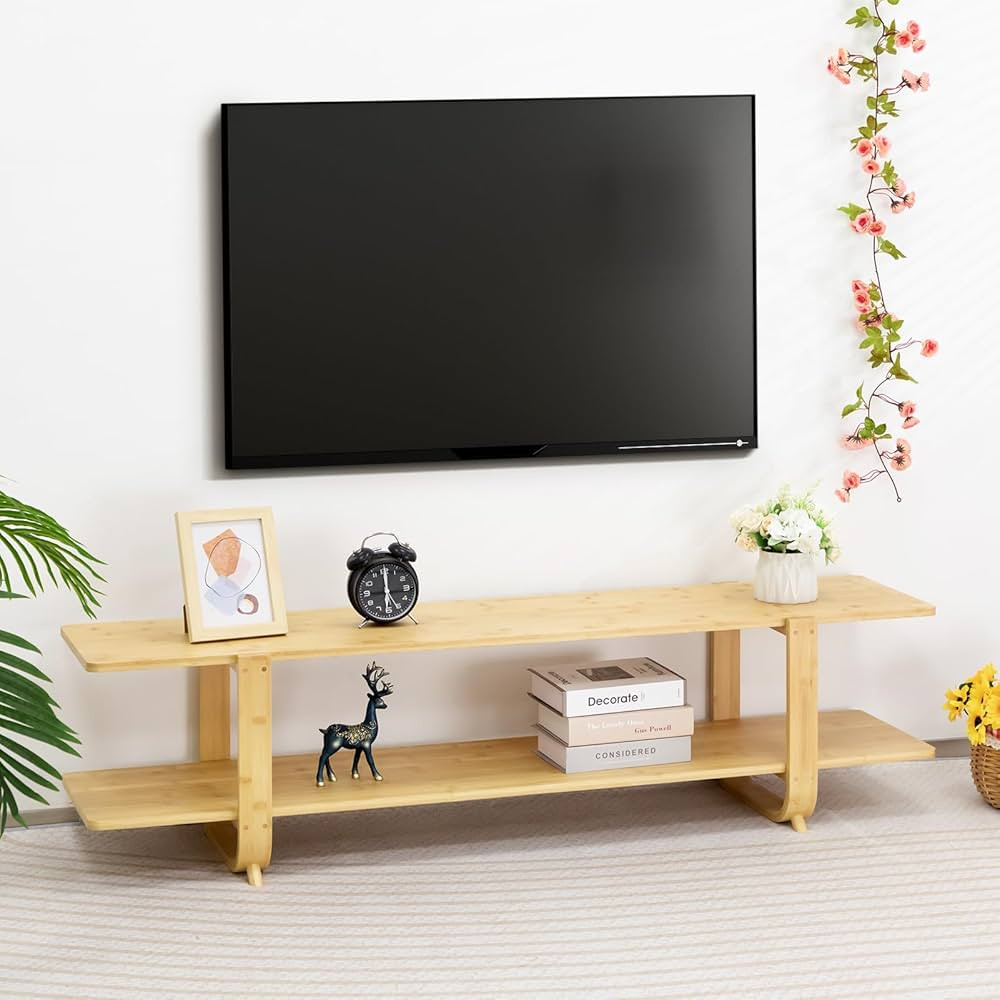 HollyHOME Bamboo TV Stand with Storage for TVs up to 65'', Modern Entertainment Center with 2 Ope... | Amazon (US)