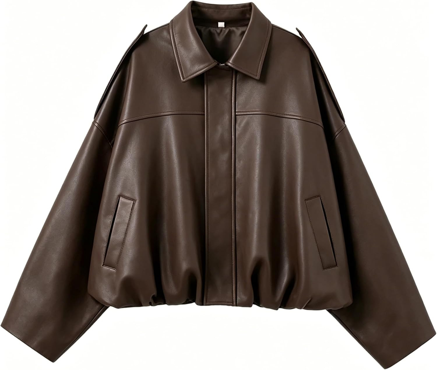 Dqbeng Womens Faux Leather Jacket Oversized Zip Up Bomber Coat with Pockets | Amazon (US)