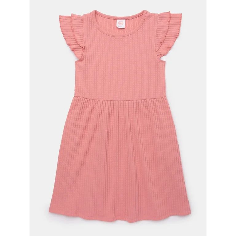 Wonder Nation Girls Textured Ruffle Dress with Short Flutter Sleeves, Sizes 4-18 & Plus | Walmart (US)