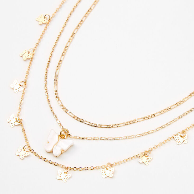 White Resin Butterfly Gold-tone Multi-Strand Choker Necklaces - 2 Pack | Claire's (UK)