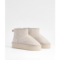 Womens Platform Mini Cosy Boots - Cream - 4, Cream | Boohoo.com (UK & IE)