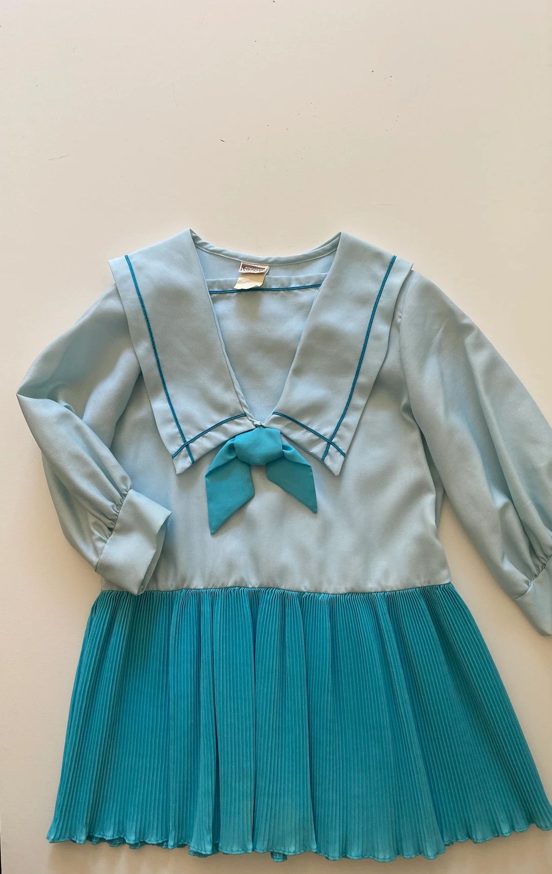 70s Girls Pastel Blue Pleated Sailor Dress with Ascot Montgomery Ward Size 6 | Etsy (US)