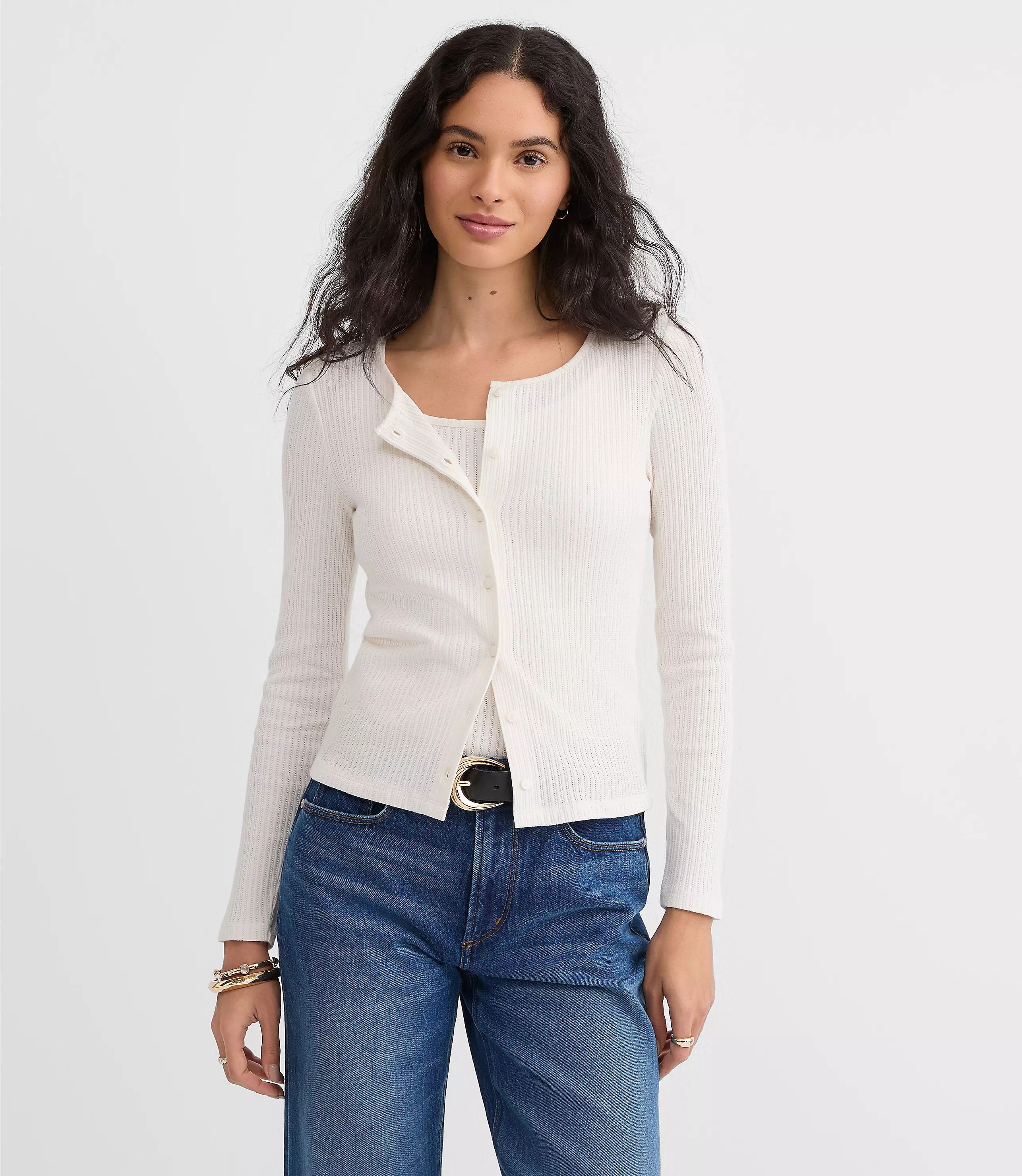 Ruffle Ribbed Cardigan | LOFT
