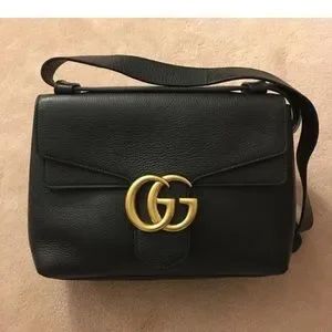 Gucci marmont gg medium black leather shoulder bag | Poshmark