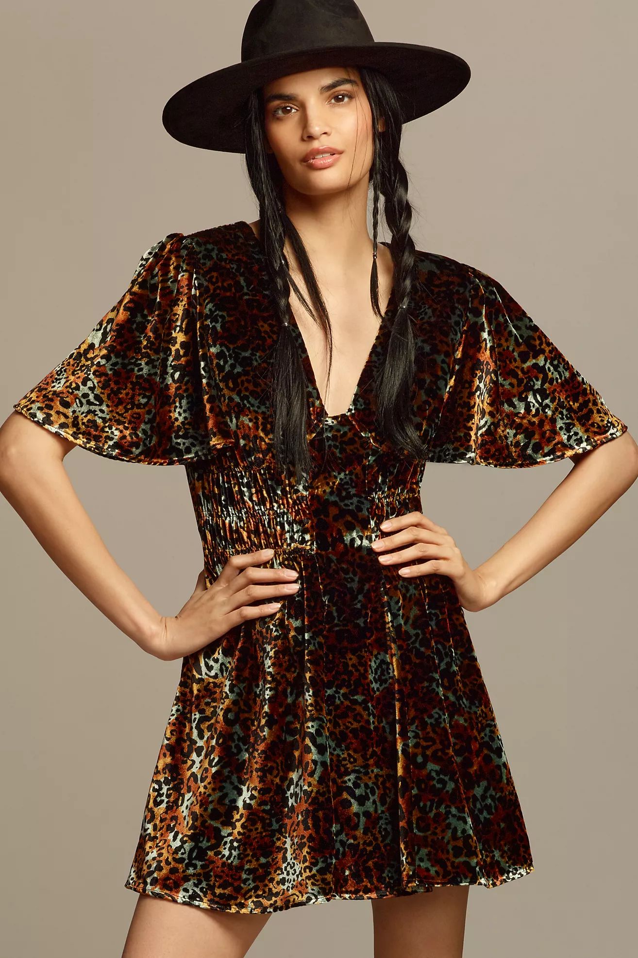 By Anthropologie Short-Sleeve Velvet Mini Dress | Anthropologie (US)