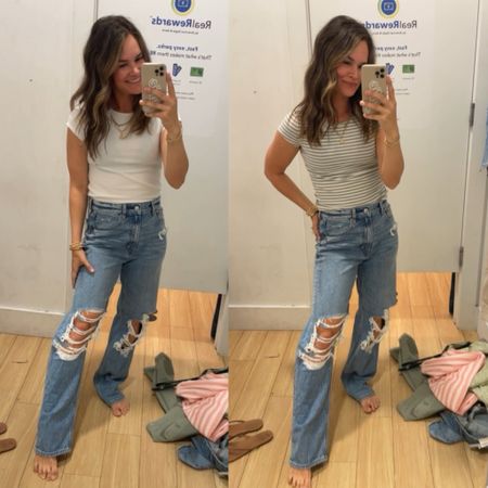 Like and comment “AMERICAN EAGLE” to have all links sent directly to your messages. Y’all I LOVE these jeans. High rise, available in lengths and baggy but no huge. I’m in my normal 6 but would’ve preferred a 6 petite. Tops are also so good! Perfect for high waisted jeans, available in so many colors. All on sale ✨ 
.
#americaneagle #americaneagleoutfitters #jeans #womenjeans #denim #baggyjeans #casualstyle #momstyle 

#LTKfindsunder50 #LTKstyletip #LTKsalealert