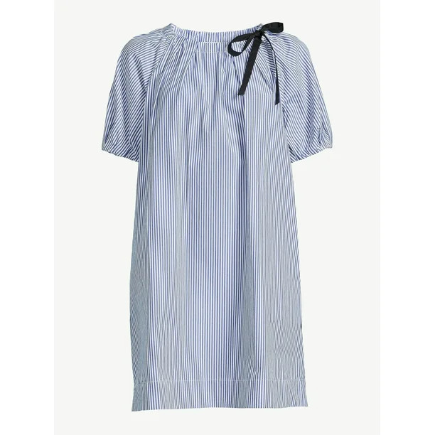 Free Assembly Women's Tie Neck Blouson Dress with Short Sleeves - Walmart.com | Walmart (US)