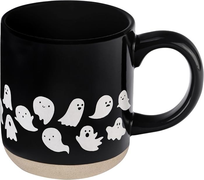 Sweet Water Decor White Ghosts Black Halloween Mugs, 14 oz - Halloween Coffee Mug Dishwasher & Microwave Safe - Fall Mug for Coffee & Hot Cocoa or Seasonal Brew - Black Stoneware Ghost Mugs | Amazon (US)