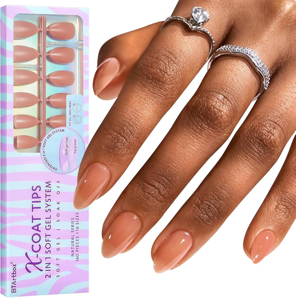 BTArtbox Almond Nail Tips Short - Soft Gel Press on Nails Short Natural XCOATTIPS with Tip Primer... | Amazon (US)