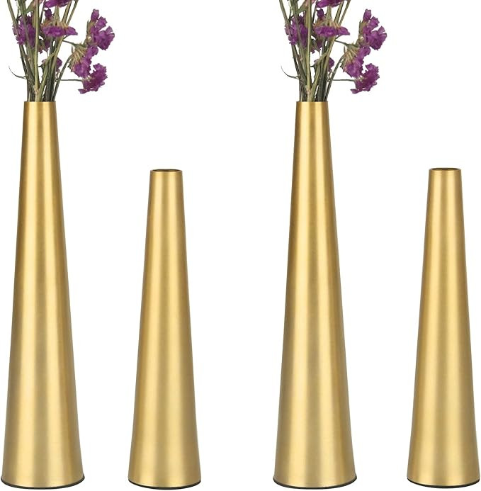 Vixdonos 10.5/8.5 inch Gold Metal Vase Small Dried Flower Vase Set of 4 Taper Vase for Wedding Ta... | Amazon (US)