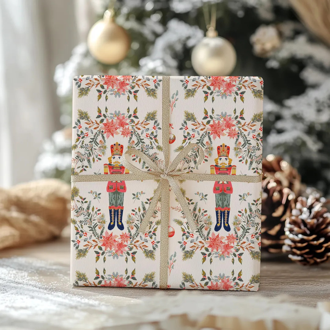Wrapping Paper: Vintage Nutcracker and Winter Florals Watercolor Art Classic Holiday Charm , Gift... | Etsy (US)
