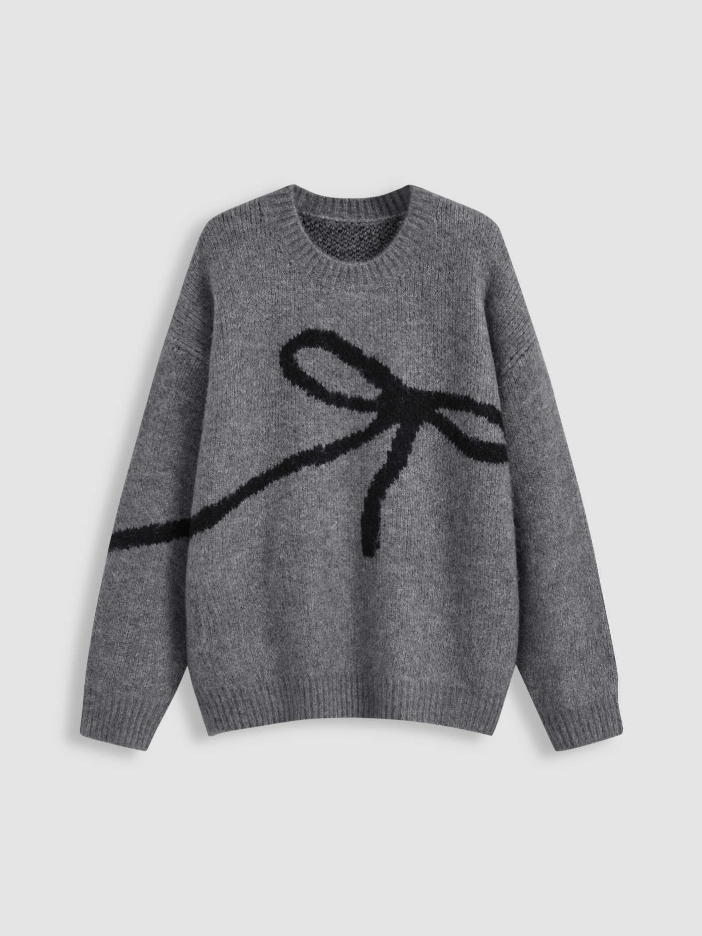 Valentine Knit Fabric Knit Round Neckline Bowknot Oversized Sweater For School | Cider
