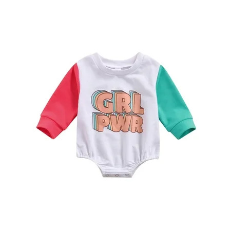 Canrulo Newborn Infant Baby Girls Romper GRL PWR Letter Print Long Sleeve Jumpsuit Autumn Spring Clo | Walmart (US)