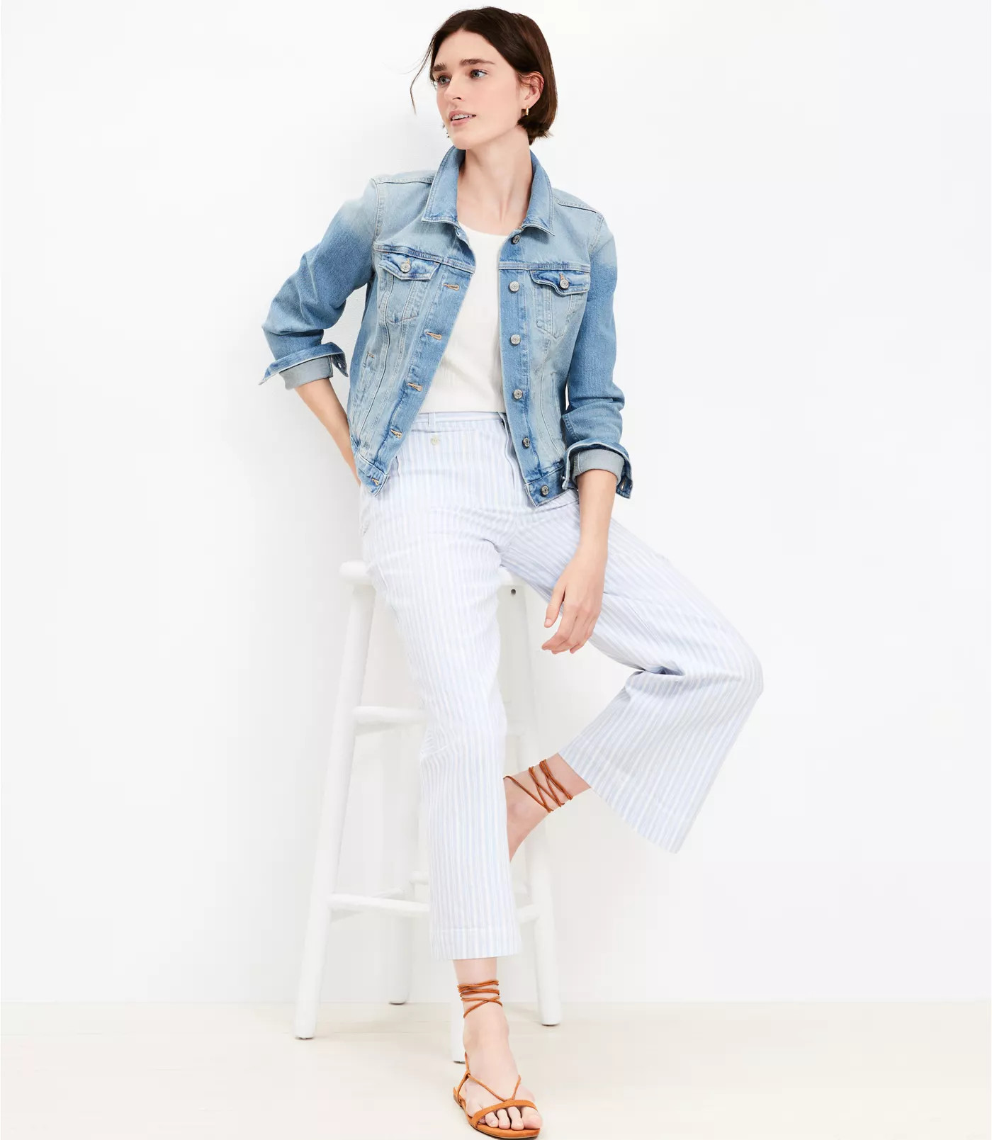 Denim Trucker Jacket in Light Mid Indigo Wash | LOFT | LOFT