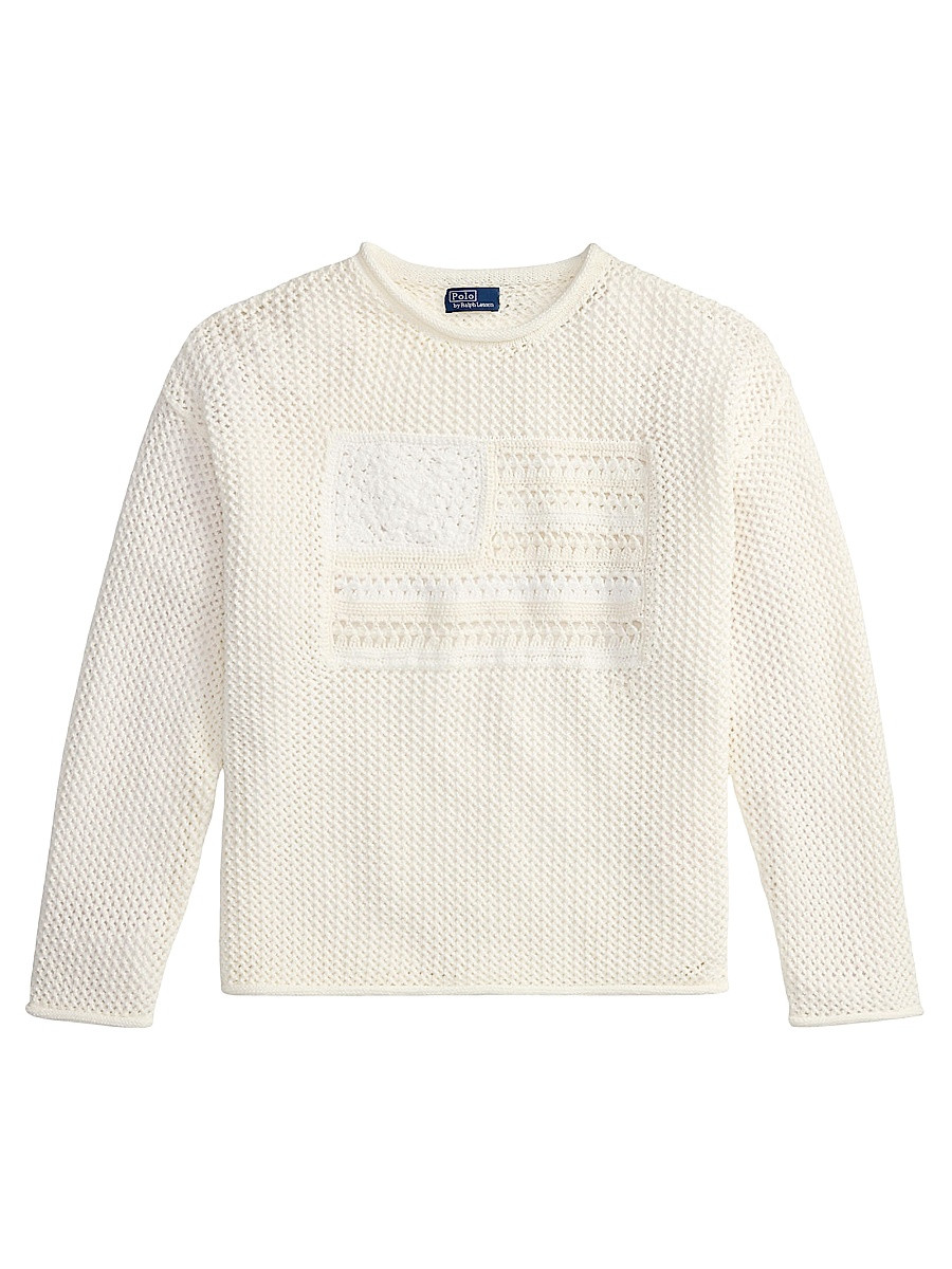 Women's Tonal Flag Pointelle Sweater - White Multi - Size Medium | Saks Fifth Avenue