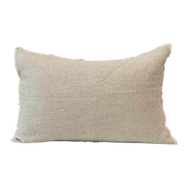 Creative Co-Op Linen Blend Lumbar Pillow with Frayed Edges, Natural - Walmart.com | Walmart (US)