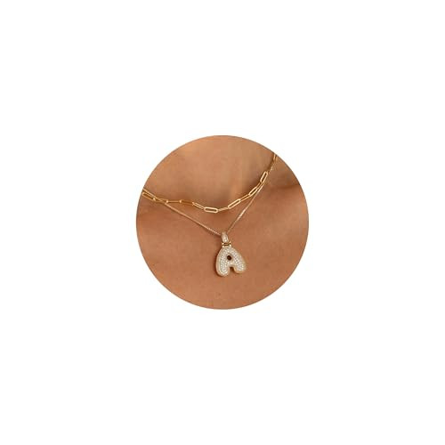 Turandoss Bubble Letter Necklace Gold for Women - Bubble Initial Necklace Gold Bubble Letter A Initial Necklaces for Women Jewelry Gifts Gold Layered CZ Bubble Necklace for Women | Amazon (US)