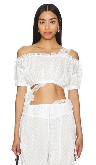 Embroidered Ruched Crop Top in White | Revolve Clothing (Global)