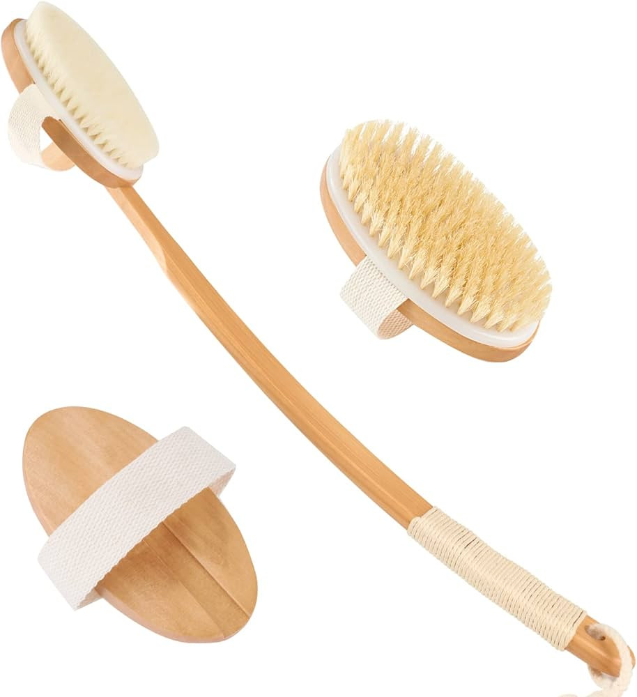Shower Back Brush, 2 Heads 18.2 inch Bath Brush Long Handle for Shower, Body Bath Brush with Stif... | Amazon (US)