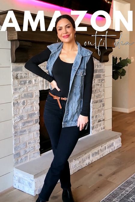 Oversized denim vest outfit from Amazon!

SIZING: 
Bodysuit: wearing S (TTS)
Jeans: wearing 27 (TTS)
Vest: wearing M / Color Blue
Belts: Color B+Black+Brown+White+Coffee / size 32-36
Jacket: Wearing M / Color Purple Blue
Boots: TTS
#amazonfashion #founditonamazon

#LTKstyletip #LTKSeasonal #LTKfindsunder50