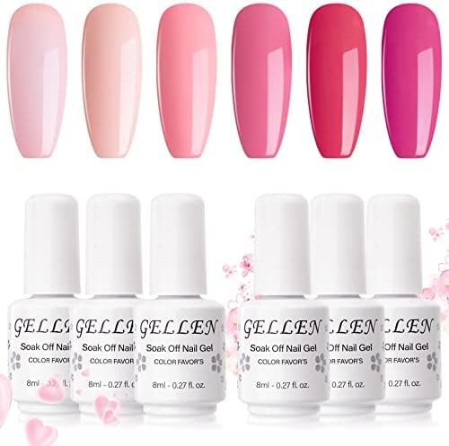 GELLEN Gel Nail Polish Kit - 6 Colors Tulip Pinks Series Rose Peach Magenta Tone, Classic Bright ... | Amazon (US)