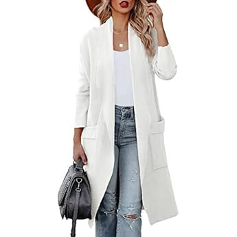 LOGENE Women's Casual Long Sleeve Draped Open Front Jackets Long Knitted Cardigan Sweater | Amazon (US)