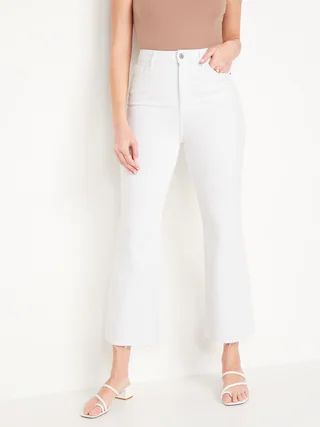Higher High-Waisted Cropped White Cut-Off Flare Jeans for Women | Old Navy (US)