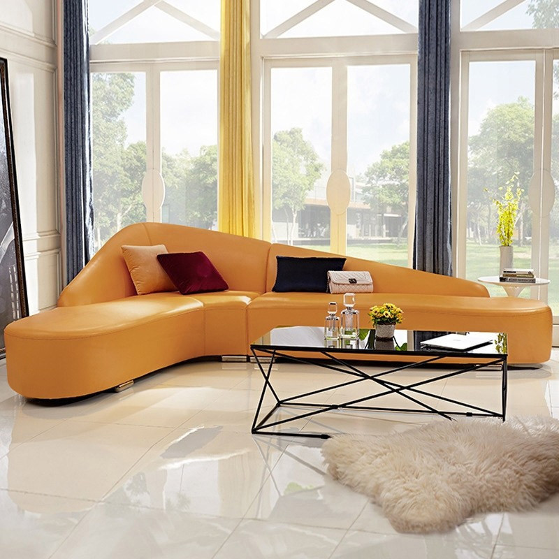 Modern 6-Seater Orange L-Shaped Corner Sectional Sofa Faux Leather Upholstery | Homary