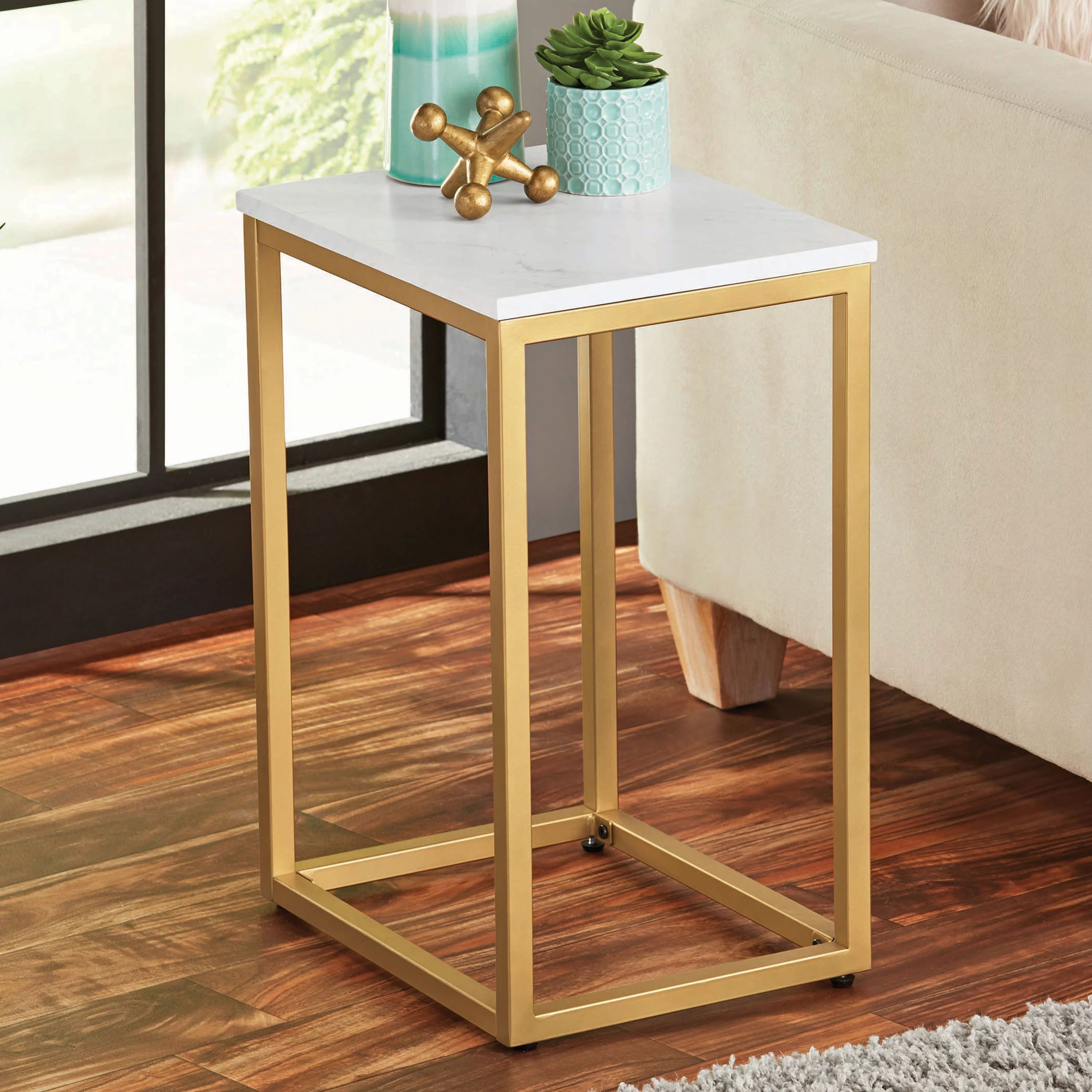 Mainstays End Table, White Top with Gold Frame | Walmart (US)