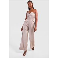 Womens Pinstripe Bandeau Tailored Jumpsuit - Beige - 12 | boohoo (US & Canada)