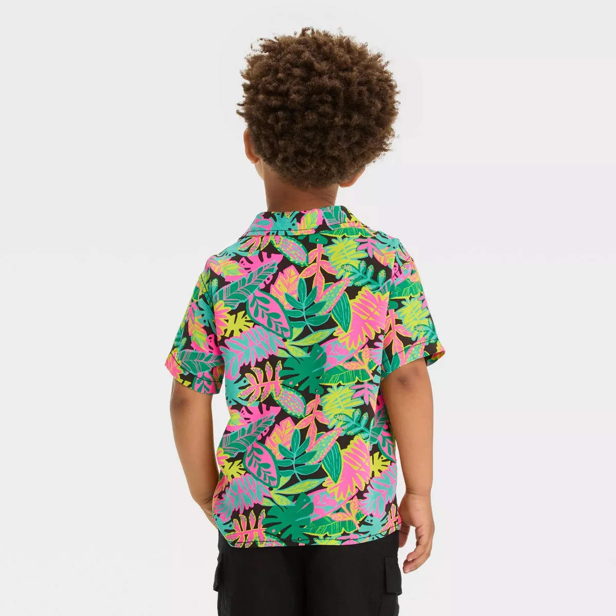 Toddler Boys' Short Sleeve Gauze Woven Challis Tropical Shirt - Cat & Jack™ Black | Target