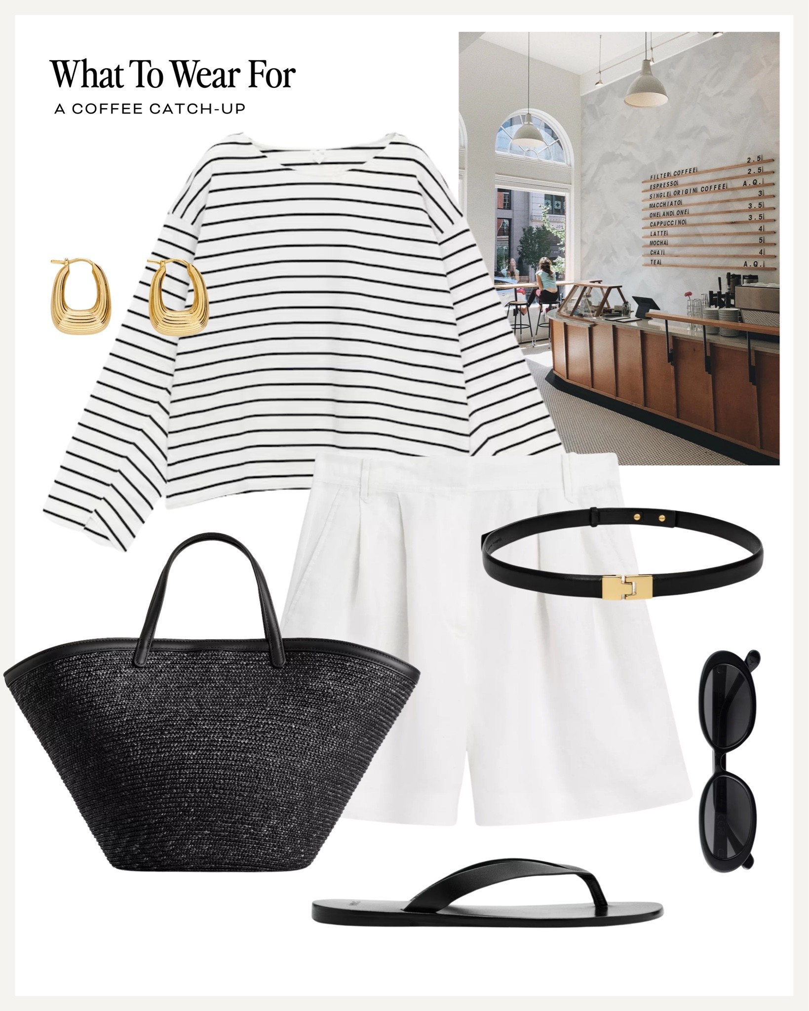 Effortless summer style ☀️ 

White shorts, stripe top, straw bag, black flip flops, coffee catch-up

#LTKsummer