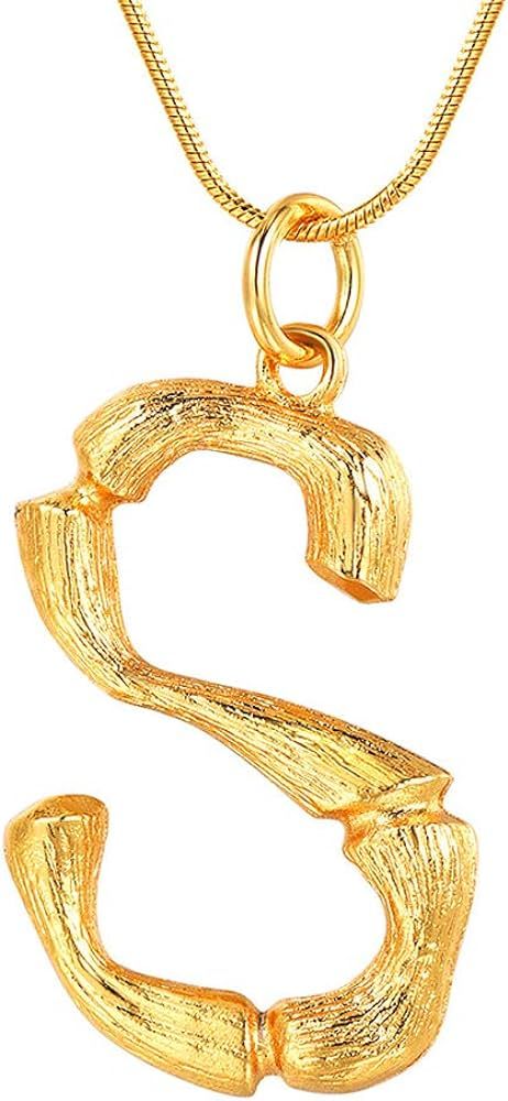 FOCALOOK Statement Bamboo Necklace, 14K Gold Plated Initial Name Pendant Necklace for Women - Big... | Amazon (US)