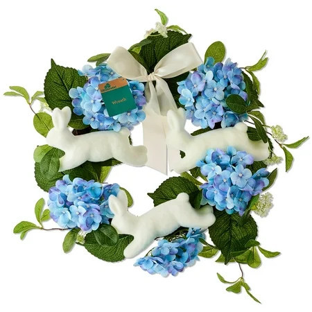 Bunny and Hydrangea Wreath, Blue and White, 22", Easter by Way To Celebrate | Walmart (US)