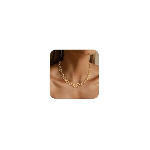 SUFOPE Chunky Gold Necklace 14K Gold Plated Toggle Clasp Necklace Trendy Dainty Paperclip Chain Necklaces Jewelry Gift for Women | Amazon (US)