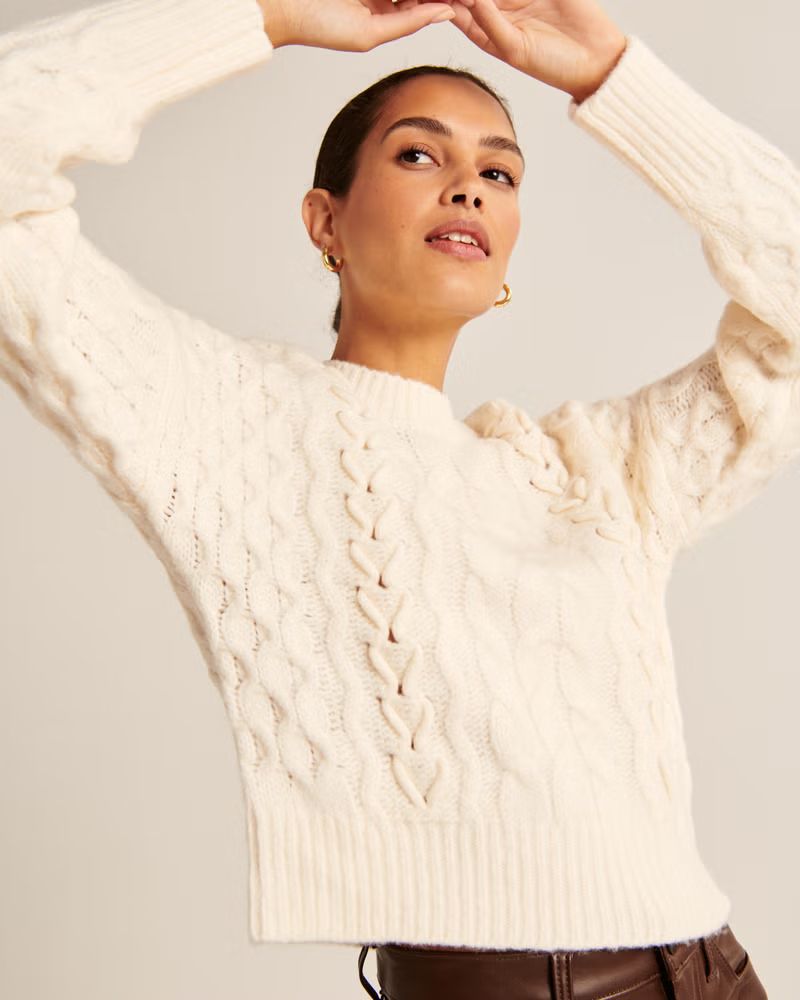 Women's Fluffy Cable Crew Sweater | Women's 30% Off Select Styles | Abercrombie.com | Abercrombie & Fitch (US)