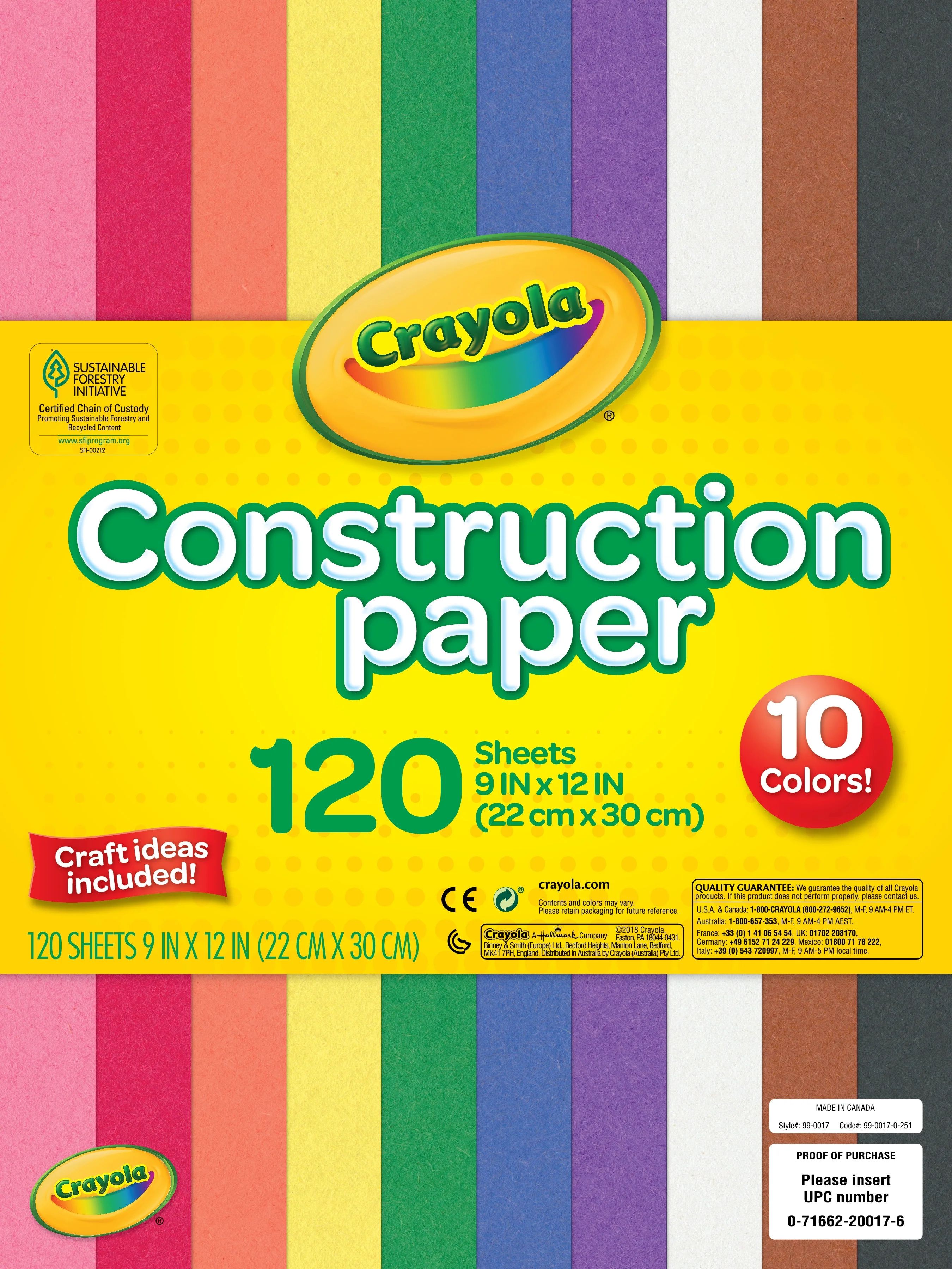 Crayola Construction Colored Paper in 10 Colors, School Supplies for Kindergarten, 120 Pcs, Child | Walmart (US)