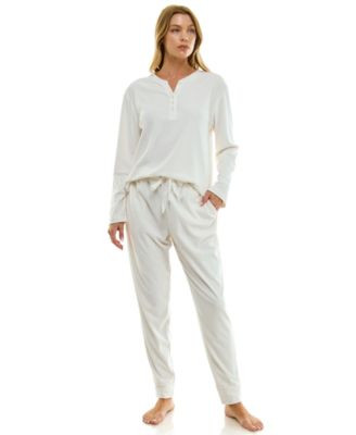 Women's 2-Piece Ribbed Velour Henley Neck Top and Joggers Set | Macy's